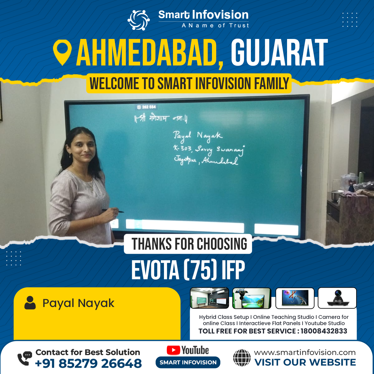 Payal Nayak ka Smart Classroom Installation Ahmedabad me EVOTA ke Sath