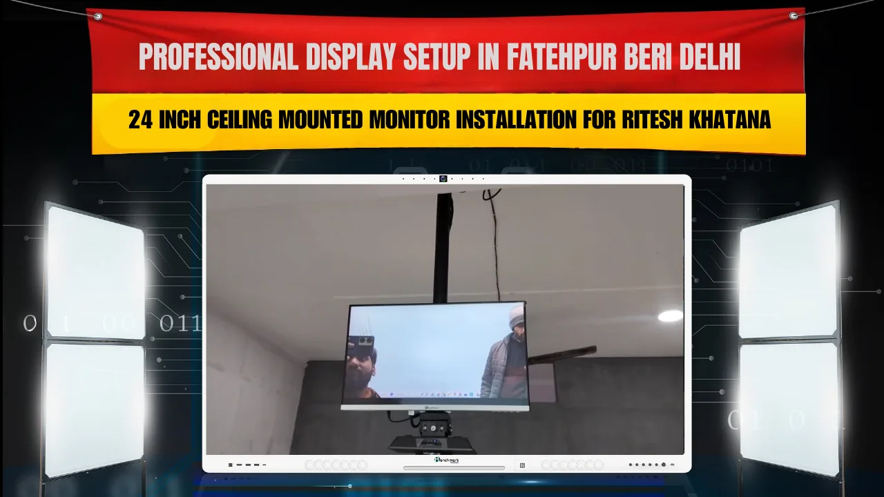 Professional Display Setup in Fatehpur Beri Delhi | 24 Inch Ceiling Mounted Monitor Installation for Ritesh Khatana
